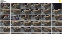 4K-候车室女孩的凉鞋透明肉丝闪闪发光
